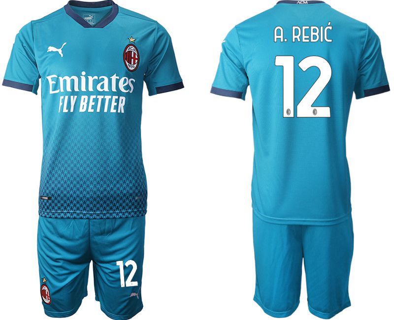 Men 2020-2021 club AC milan away #12 blue Soccer Jerseys